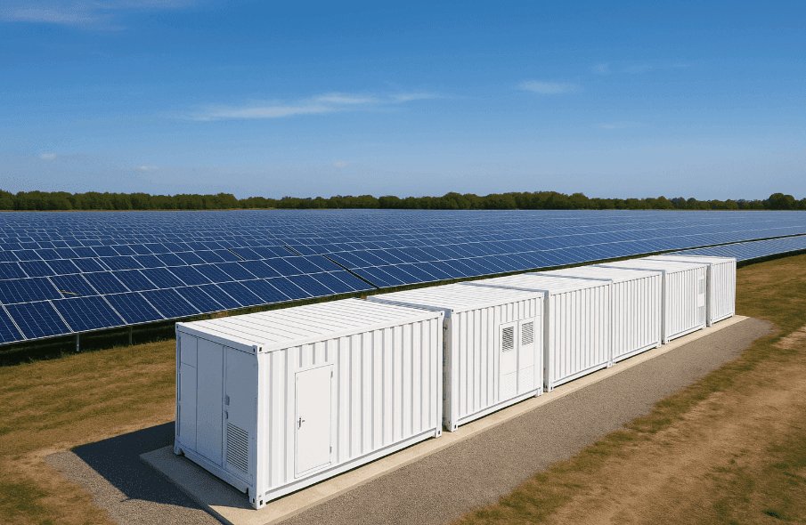 Containerized battery energy storage system with solar farm